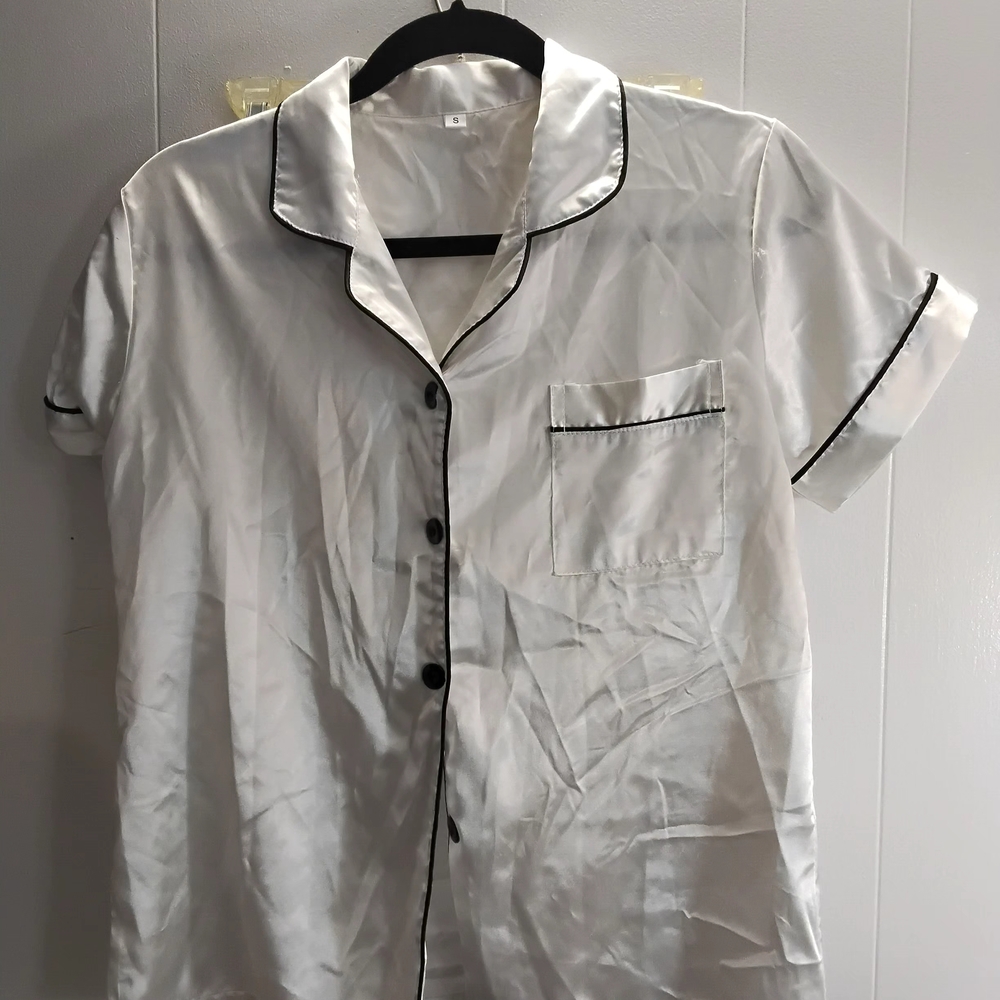 White Satin Button-Up Pajama set